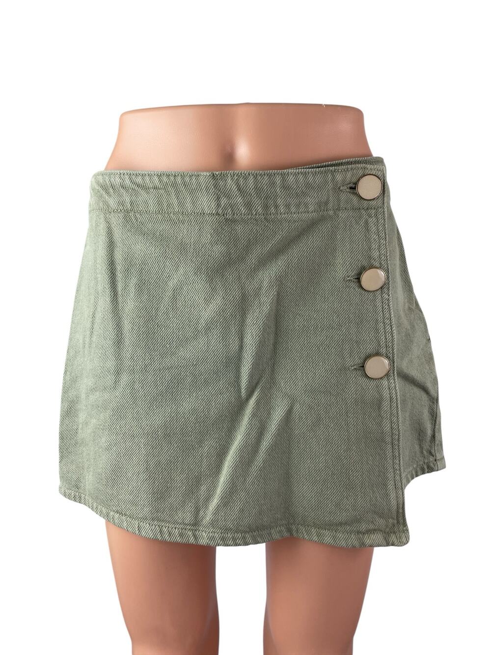 Zara Women's Green High Rise Mini Asymmetrical A-Line Wrap Denim Skort Skirt S